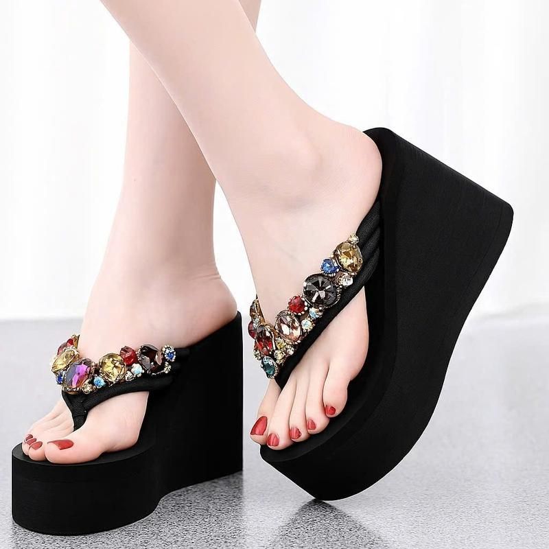 Dép kẹp xốp đế xuồng đính đá nhiều màu cao 5f,7f,9f bản cao cấp, Dép kẹp nữ đính đáPP