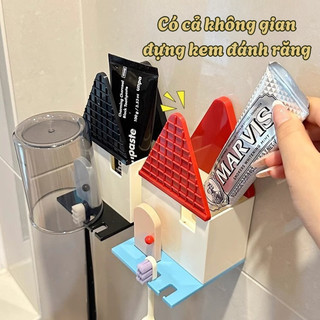 Giá Treo Bàn Chải Đánh Răng, Gắn Tường Không Đục Lỗ, Tích Hợp Cốc Súc Miệng Tiện Dụng