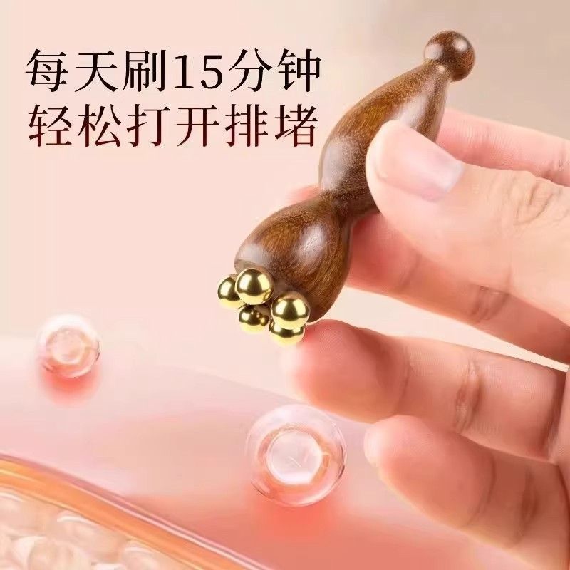 Cây lăn massage mắt mini 5 bi đồng thân gỗ nhỏ gọn giảm sưng, thư giãn vùng mắt hiệu quả