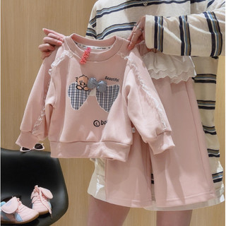Bộ nỉ phối viền bèo cho bé gái 9-27kg. Bộ thu đông bé gái màu hồng pastel mẫu bộ nỉ BOWS . Đồ bộ dài tay bé gái. TD1