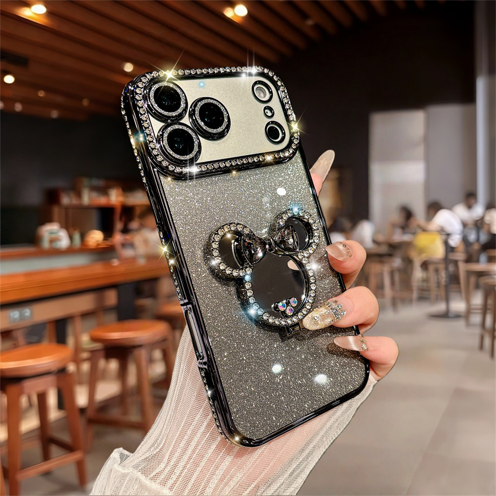 Ốp Điện Thoại Đứng Gương Kim Cương Flash Sang Trọng Cho iPhone 17 Pro Max 16 11 12 13 14 15 Pro Max Ống Kính Bảo Vệ Camera Vỏ Chống Sốc TPU Vỏ Mềm Vỏ Bảo Vệ Điện Thoại