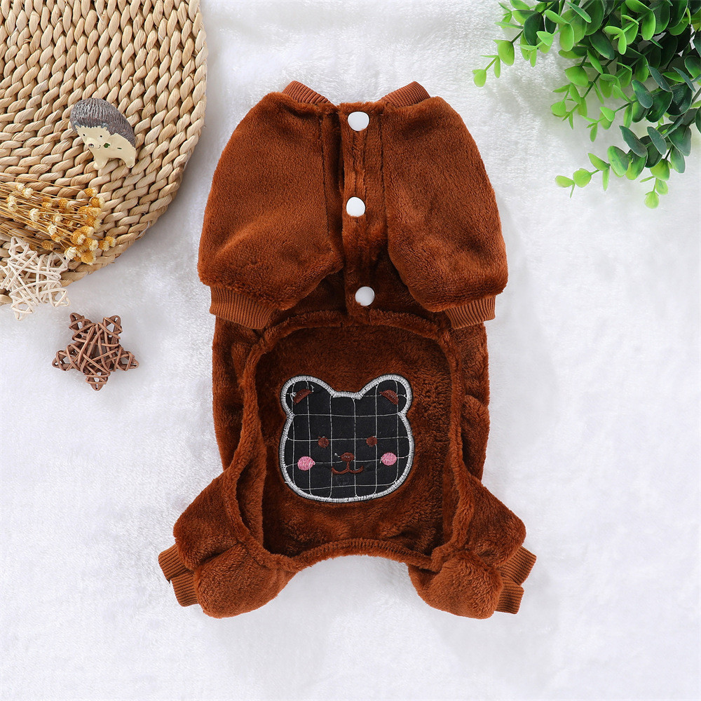 【Ready Stock】 Pet Warm Thickened Flannel Four Legs Autumn and Winter Puppy Dog Cat Teddy Traction Hooded Clothes Supplies Clothing KVCJ