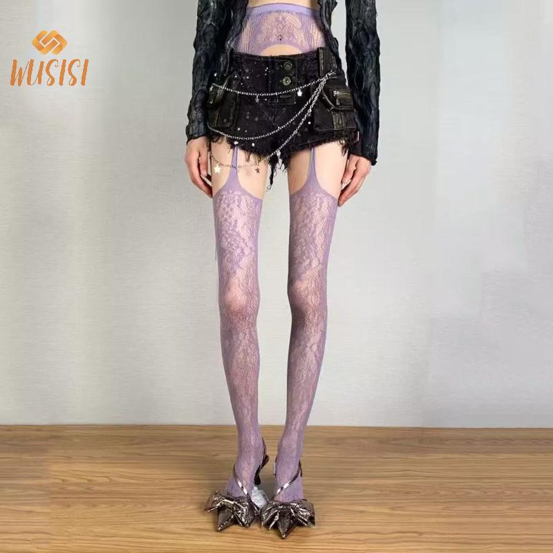 [WUSISI] Tất lưới cá in hình cá tính dành cho nữ với chất liệu ren gợi cảm, phù hợp phong cách Gothic Nhật Bản.