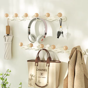 Móc dính móc treo sóng nghệ thuật sắt nguyên bản, không khoan không dấu vết cho phòng ngủ, Móc treo lưu trữ treo tường cho quần áo