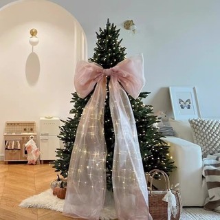 Mặt dây chuyền treo FANIELLAPOWELL, Chất liệu Organza quá khổ Cây thông Noel Topper Bow, Trang trí tiệc 50 * 200cm Nơ Giáng sinh khổng lồ Cây thông Noel