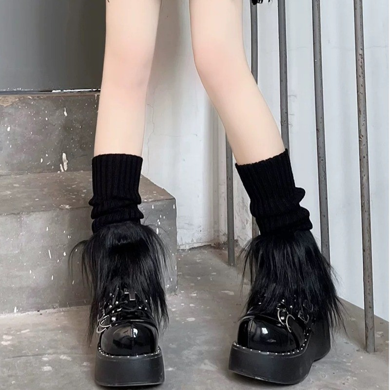 Ấm Chân Lông Giả Y2K Cho Nữ - Móc Tất Acrylic Mềm Mại & Trang Sức Gothic
