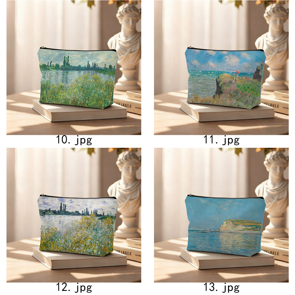 Claude Monet Tranh sơn dầu Van Gogh Tranh sơn dầu Túi đựng mỹ phẩm có khóa kéo, Thiết yếu du lịch, Dụng cụ sắp xếp mỹ phẩm, Túi quà dự tiệc độc thân cho bé gái