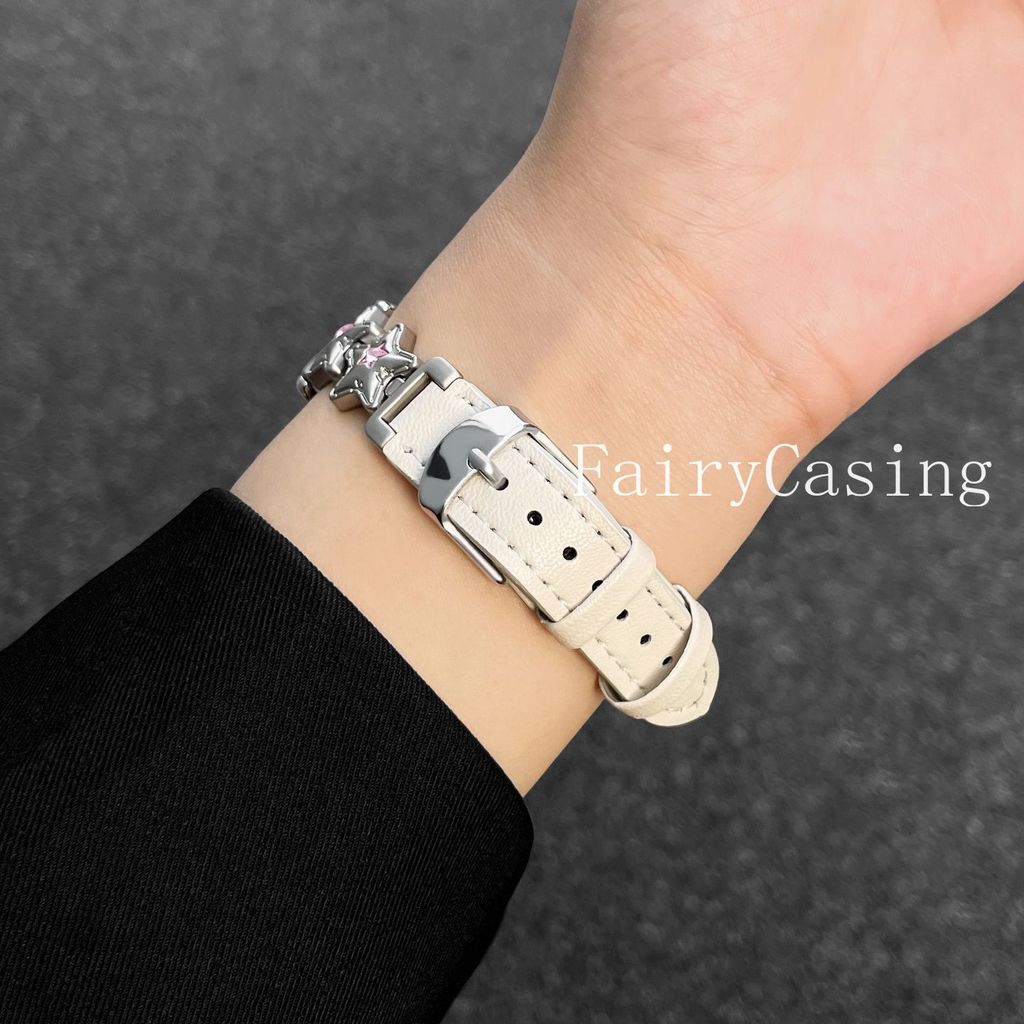 Dây đeo kim loại + da cho Xiaomi Mi Band 10 9 Phiên bản gốm Vòng tay ngôi sao thời trang cho Miband 8 7 6 5 4 3 Dây đeo cổ tay