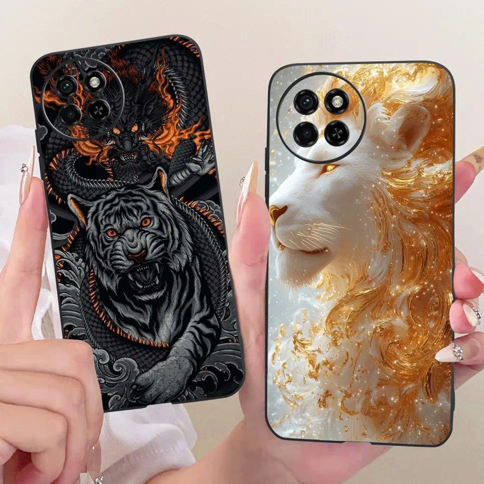 Ốp Cho Itel S23 S23 + Ốp Điện Thoại ITEL S665L S681LN Ốp Lưng Hoạt Hình Dễ Thương Động Vật Rồng Sư Tử Mèo Mềm TPU Đen