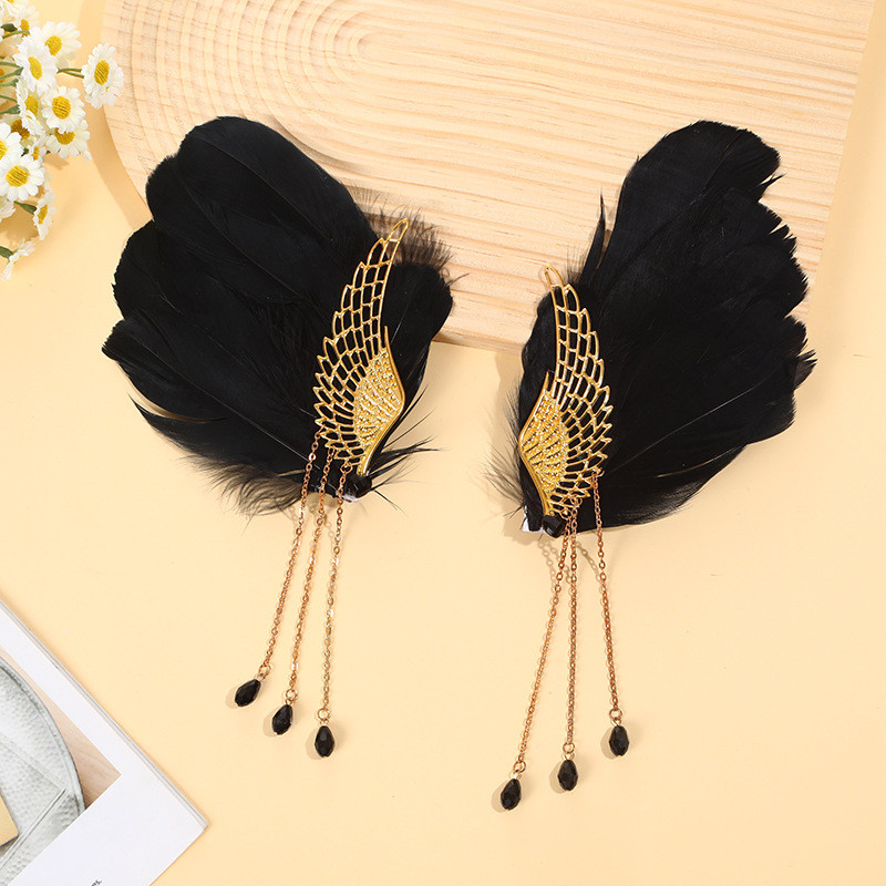 Phụ kiện kẹp tóc cánh thiên thần lông vũ đen - Perfect cho cosplay Halloween 2025