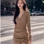Đầm màu nâu be dự tiệc sang trọng ôm body tiểu thư dạ hội đầm công sở dạo phố tay dài vintage pháp