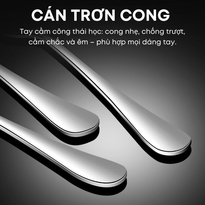 Combo 6 Thìa Inox Cán Trơn KOOBEE Cao Cấp – 5 Kích Thước, Chống Trượt, Sáng Gương, Dày Dặn Chắc Tay 1010