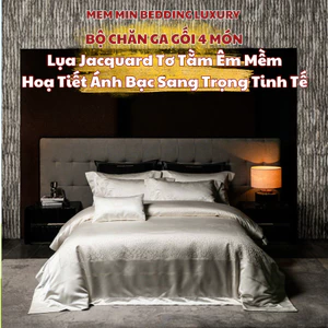 Bộ chăn ga gối Lụa Jacquard tơ tằm êm mềm MemMinbedding Luxury họa tiết ánh bạc sang trọng tinh tế - L41690