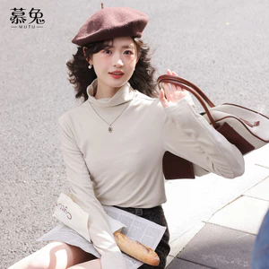 Mutu Áo Thun Nữ Màu Cà Phê Retro, Cổ Cao Tay Dài, Phong Cách Mới Lạ, Perfect Cho Mùa Đông