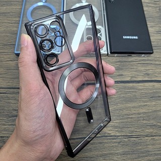 Sang Trọng Trong Suốt Mạ Cho Ốp Lưng Samsung Galaxy S21 S22 S23 S24 S25Ultra Plus Sạc Không Dây Silicon Trong Suốt Bao Trường Hợp