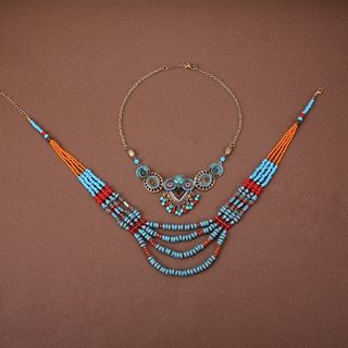 Vòng cổ và bông tai phong cách dân tộc độc đáo, phù hợp với trang phục Hanfu và phụ kiện tóc