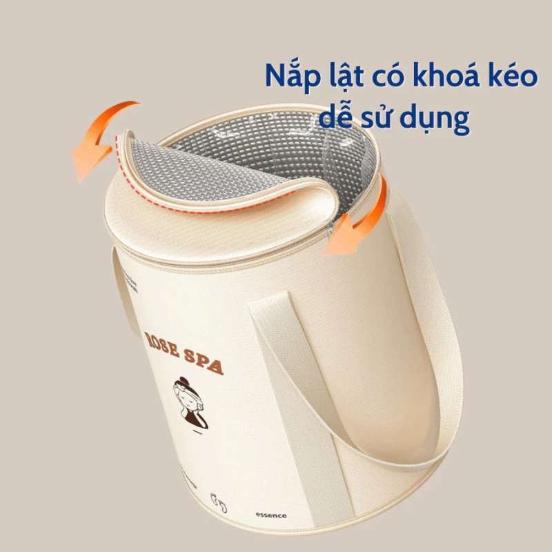 Túi Ngâm Chân Giữ Nhiệt Gấp Gọn Cỡ Lớn 20L DINO Giúp Thư Giãn, Bồn Ngâm Chân Di Động Có Nắp Đậy