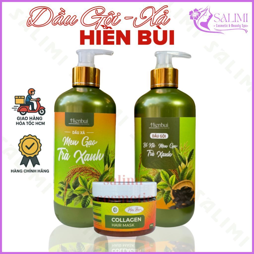 Dầu Gội - Xả Bồ Kết Men Gạo Trà Xanh HIỀN BÙI 500ml, Giúp Mái Tóc Suôn Mượt, Không Lo Gãy Rụng
