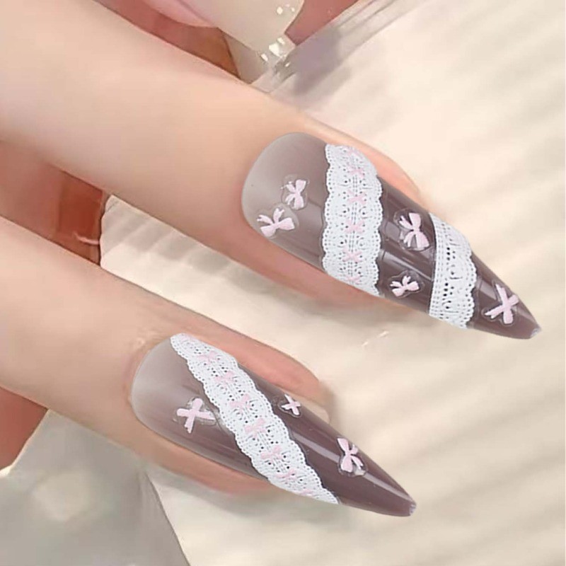 Trang trí móng tay nữ tính | Miếng Dán Nơ Ren Tự Dính Cho Phong Cách Ngọt Ngào / Thoáng Mát / Nguyên Chất, Hồng Đen Trắng, Bộ Dụng Cụ Làm Móng Tay Nhà DIY 1 / 2 / 3 Tờ
