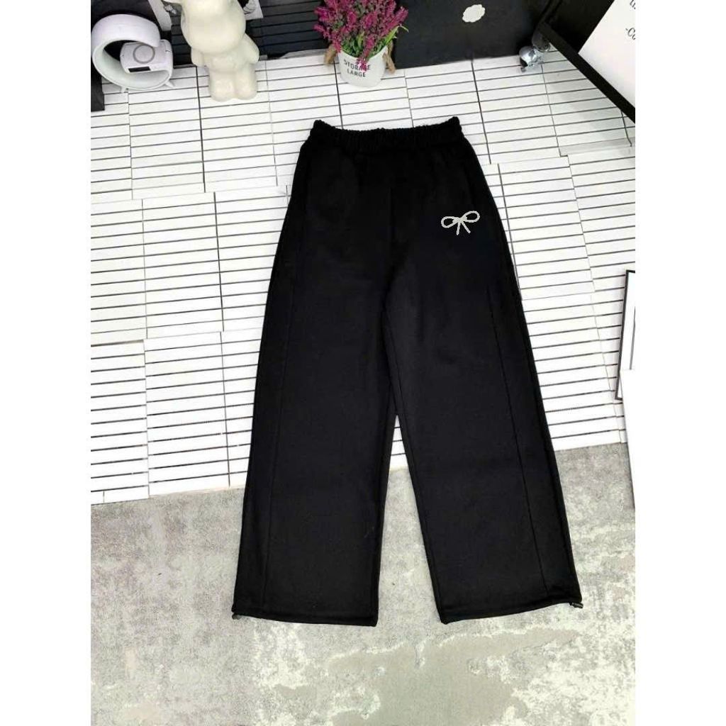 Quần suông cạp cao chất nỉ 2za dày đẹp, thời trang và thoải mái-hình nơ đen dấu x