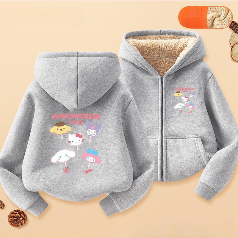 Áo Hoodie có khóa kéo dành cho trẻ em Kuromi 2025 Sanrio Thiết kế nhân vật Áo chui đầu mùa đông cho bé gái