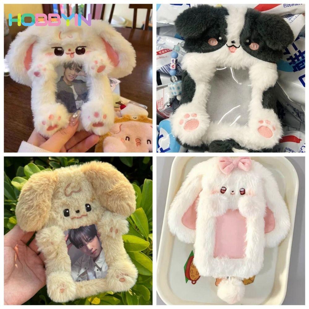 Hộp đựng thẻ ảnh HOBBYIN, Thỏ tai lớn / Border Collie Plush Photocard, Học sinh tay áo thẻ đa chức năng dễ thương