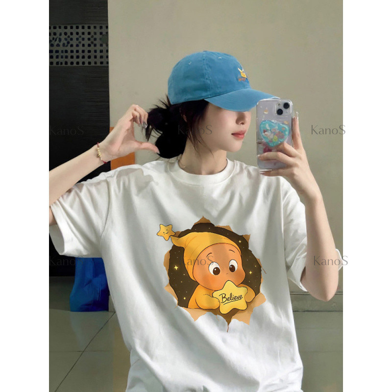 Kanos_shop | áo thun nữ form rộng, Hàn quốc dễ thương Starperson print 100% cotton áo sơ mi tay ngắn