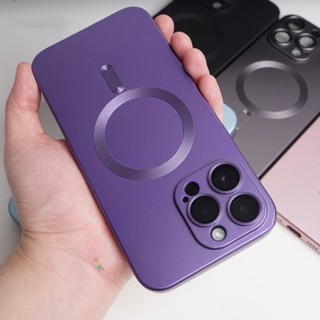 Ốp nam châm mạ sang trọng mới cho iPhone 11 12 13 14 15 16 17 Pro Max mẫu mới có màng bảo vệ ống kính 11 Pro Max mạ điện tiên tiến Tím mờ