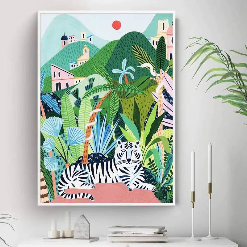 Rừng Nhiệt Đới Động Vật Áp Phích Thực Vật Minh Họa In Canvas Tranh Mầm Non Treo Tường Nghệ Thuật Hình Ảnh Nhà Trang Trí Phòng Khách