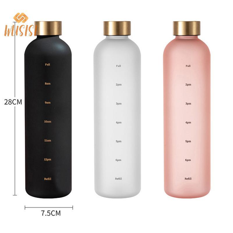 [WUSISI] Bình Nước 1L Có Dấu Thời Gian 32 OZ Thể Dục Thể Thao Du Lịch Ngoài Trời Di Động Chống Rò Rỉ Đồ Uống Không Chứa BPA Chai Nước Mờ MỚI