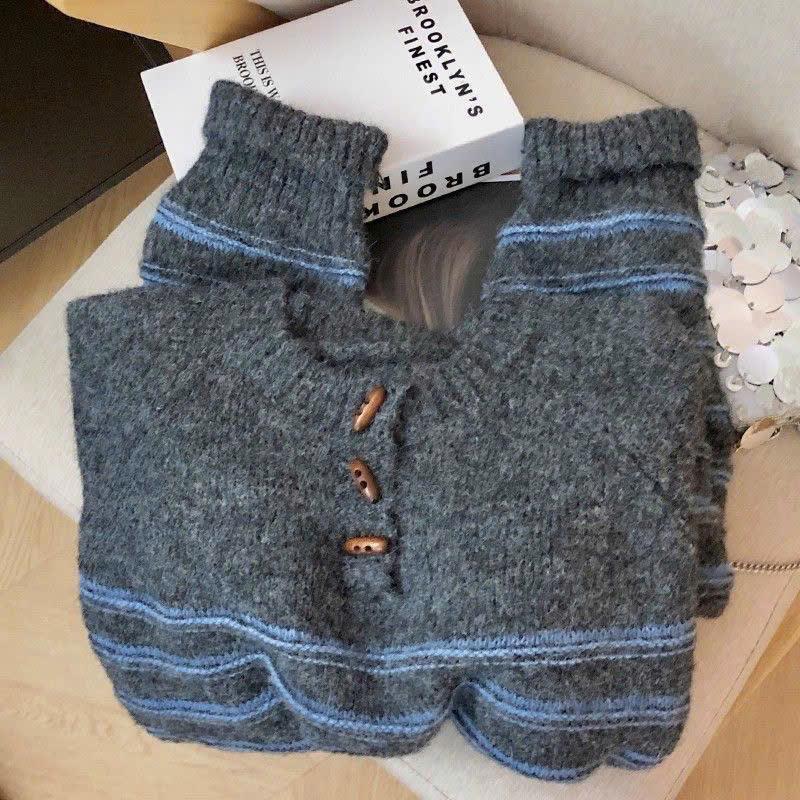 (HÀNG QCCC) Áo len thu đông dài tay phối họa tiết kẻ sọc độc đáo chất len mềm mịn XIMIMI SP399