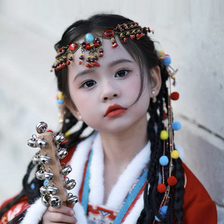 GHGl ️ Trẻ Em Lông Bóng Mũ Đội Đầu Cô Gái Cổ Đỏ Tết Nguyên Đán Tua Rua Năm Mới Kẹp Tóc Bện Tóc Hanfu Kẹp Tóc Phong Cách Trung Hoa