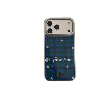 Ốp lưng màu xanh lá cây ca rô ngôi sao bạc cho iPhone 17ProMax 17Po 17 16ProMax 16Pro 16 15ProMax 15Pro 15 14ProMax 14Pro 14 13ProMax 13Pro 13 Vỏ iPhone Apple cứng tối giản