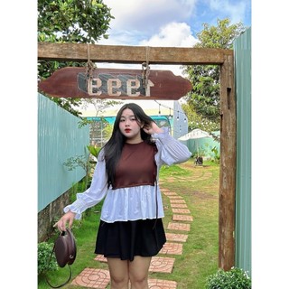 SET Áo Quần Bigsize Nữ Áo Kiểu Babydoll Tay Dài Kèm Quần Đùi Lưng Chun Dễ Thương SM40+Q500