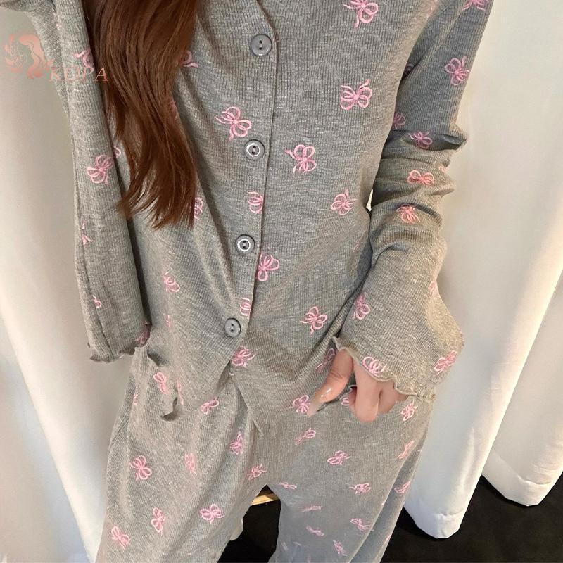 KOPA Bộ Đồ Ngủ Thu Đông Mới, Ice Silk Thread với Áo Cardigan Rời Dễ Thương