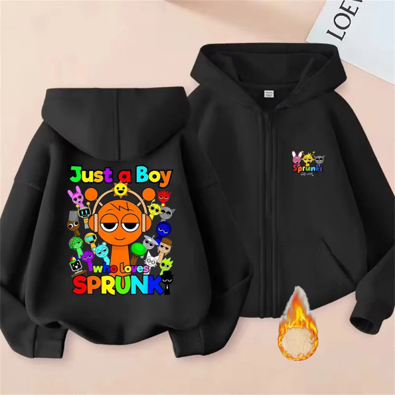 SPRUNKI Anime Nhân Vật Hoạt Hình In Hình Trẻ Em Lông Cừu Lót Zip-Up Áo Khoác Dài Tay Áo Khoác Ngoài