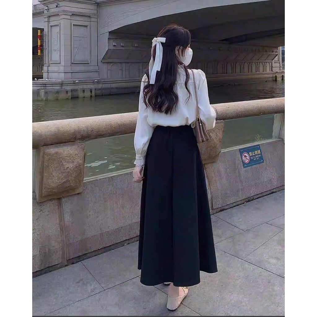 Chân váy chắp 8 mảnh cạp cao dài 90cm dáng suông chữ A che bụng tốt tôn dáng có túi 2 bên có bigsize CV02B