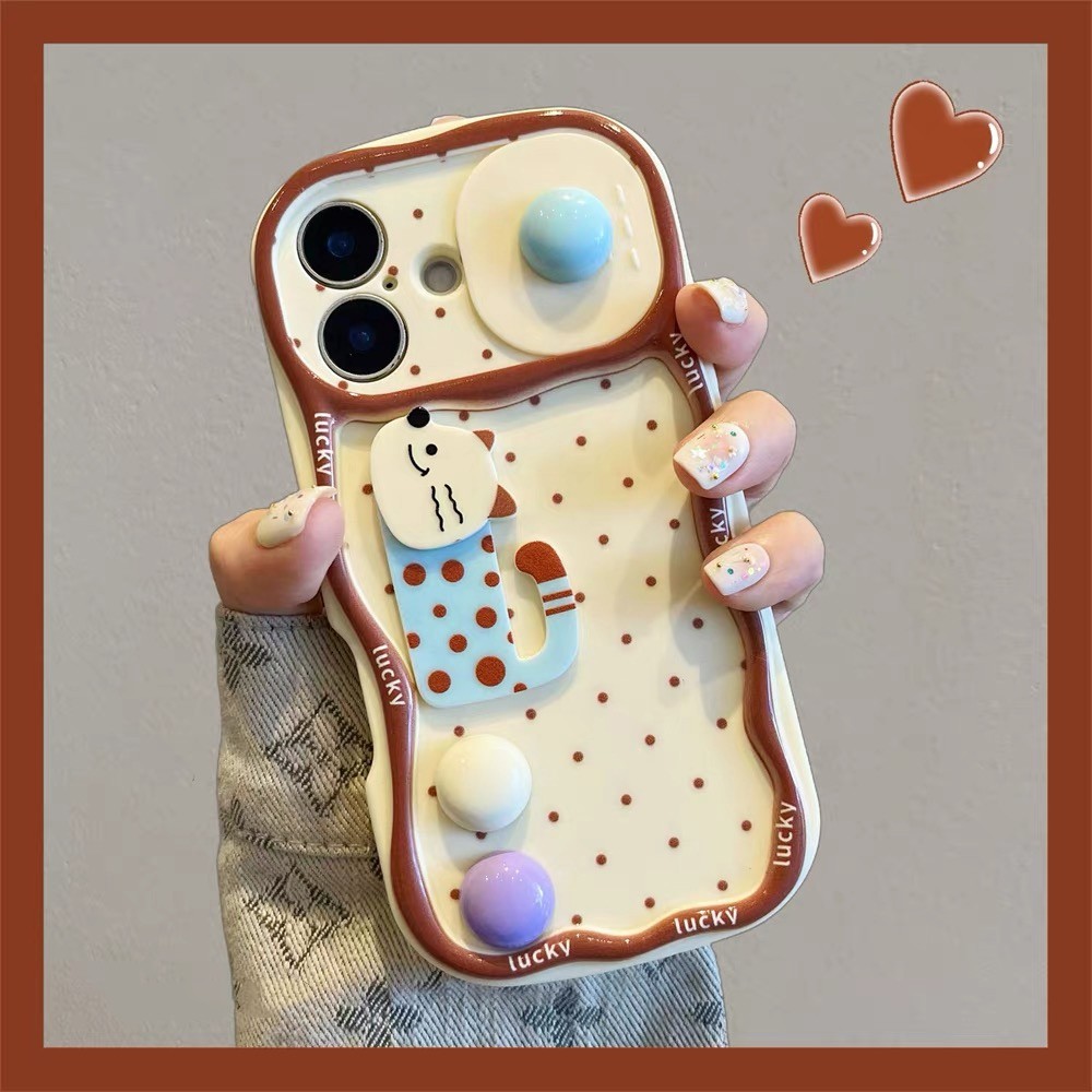 Ốp điện thoại cửa sổ trượt 3D Dot Dog Cat cho iPhone 17 Pro Max 16 Plus 15 14 13 12 11 Vỏ bảo vệ chống sốc