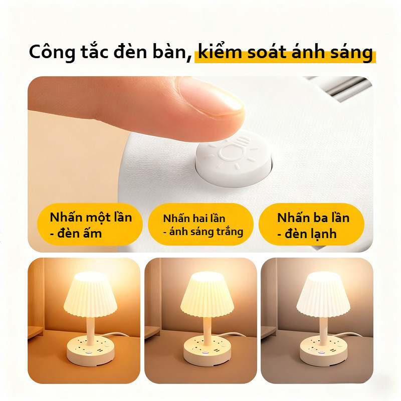 Đèn Ngủ Để Bàn Đa Năng Có Ổ Cắm USB, Điều Chỉnh Độ Sáng, Thiết Kế Tiện Lợi Cho Phòng Ngủ Và Làm Việc