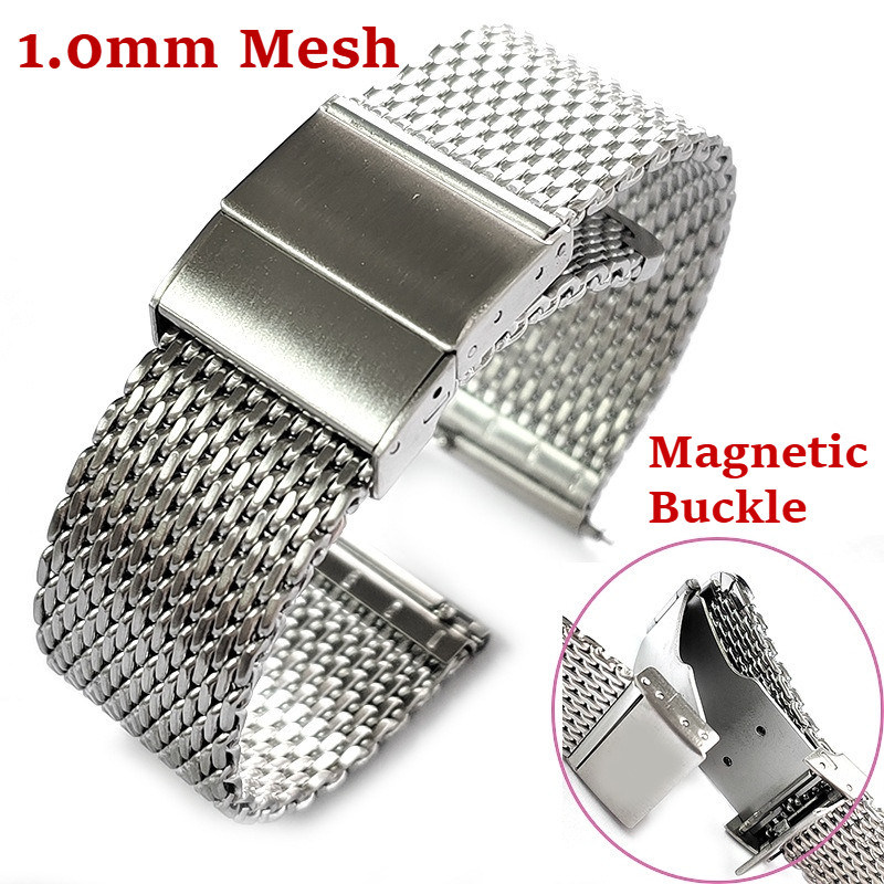 Khóa từ tính - Dây đeo đồng hồ bằng thép không gỉ Milanese lưới 1.0mm 20mm 22mm Dây đeo đồng hồ phát hành nhanh cho SEIKO 5 Diver Lặn cá ngừ Samurai Vòng tay nam nữ