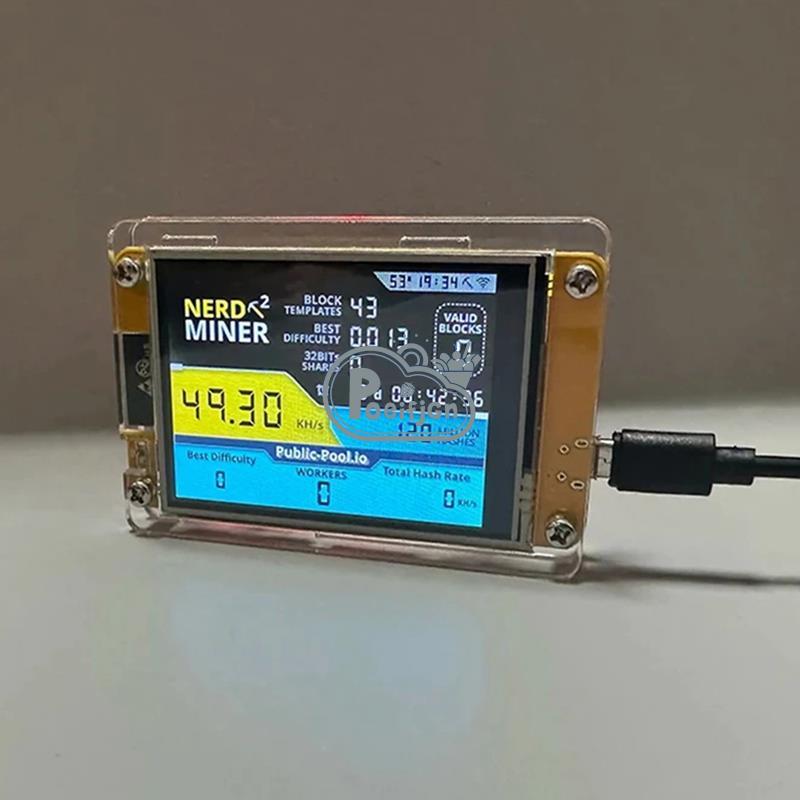 Thương hiệu mới Nerdminer V3 2.8-Inch BTC Solo Nerd Miner Crypto Bitcoin Máy khai thác Solo