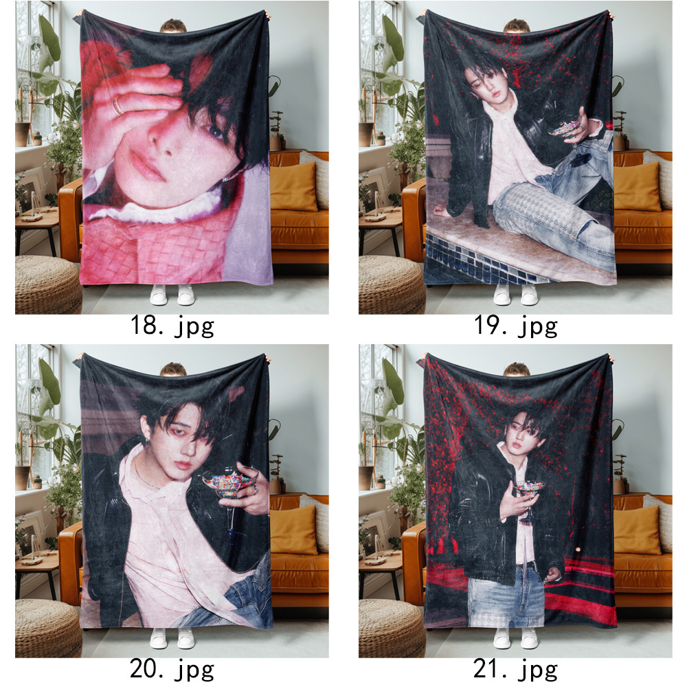 Chăn Flannel in hình một mặt Kpop Stray Kids cho ghế Sofa, giường ngủ, văn phòng hoặc du lịch