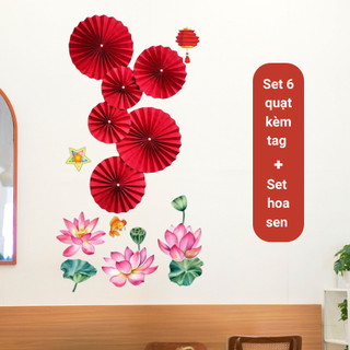 [Hàng sẵn] Set 6 Quạt Giấy Đỏ  Kèm Tag Trang trí Tết 2026-Quạt Giấy Decor Nhà Cửa, Đám Cưới, Trường Học Lễ Hội ANGIHOME