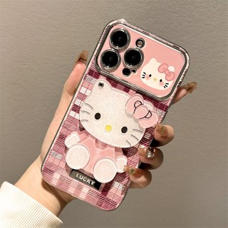 Vỏ Mèo INS Kitty + Dây Xích Cho IPhone 16 11 15 14 13 12 Pro Max X Xr Xs Max 6 6s 7 8 Plus SE 2020 Vỏ Điện Thoại Bảo Vệ Ống Kính Chống Sốc Mềm + Vỏ Gương Đen