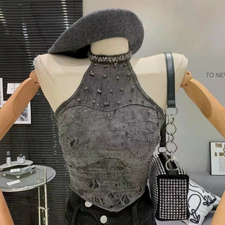 Áo Vest Không Tay Nữ Có Đính Kim Cương, Co Dãn, Dây Buộc - Thể Hiện Vóc Dáng Gợi Cảm
