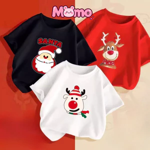 Giáng Sinh Trẻ Em Quần Áo Cotton Nguyên Chất Áo Thun Tay Ngắn Mới In Hươu Bé Trai Và Bé Gái Đỏ Giáng Sinh Tay Ngắn