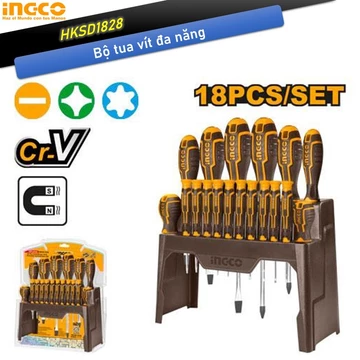 Bộ tua vít INGCO HKSD1828, Bộ 18 tua vít đa năng Chất liệu CR-V, bộ tuốc nơ vít, tô vít cán nhựa cao cấp