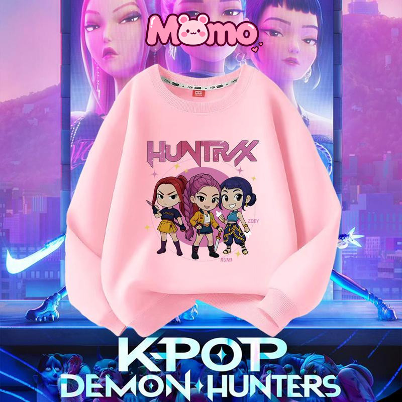 KPop Demon Hunters Print, Áo cổ tròn xu hướng thời trang, nhiều kích cỡ (100-160), Thích hợp cho nam, nữ và trẻ em