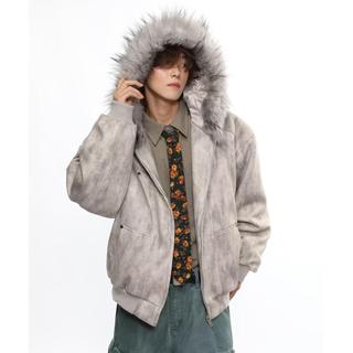 Áo khoác cotton nam ESEA phong cách Nhật Bản có mũ trùm đầu và cổ lông, thiết kế buộc dây phù hợp unisex