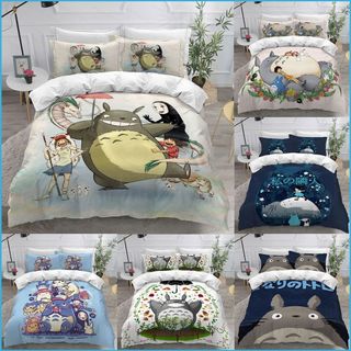 G13 My Neighbor Totoro 3IN1 Bộ chăn ga gối có thể giặt được Khăn trải giường Vỏ chăn gối Phù hợp với ký túc xá Phòng ngủ gia đình G13